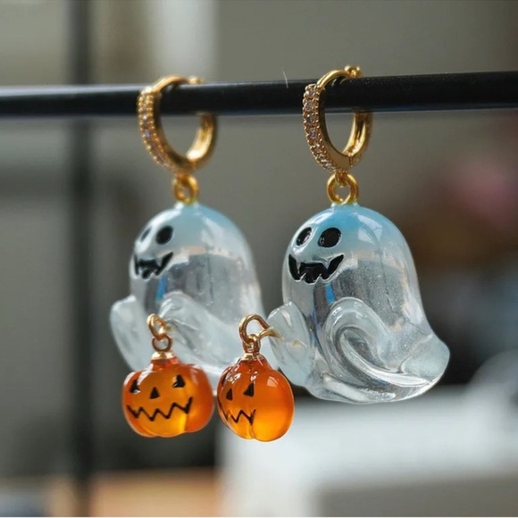 Halloween Ghost Pumpkin Trick or Treat Earrings - Picture 2 of 9
